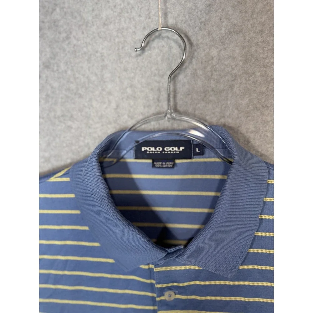 Polo Golf Ralph Lauren Polo Shirt‎ Mens Large Blue Yellow Stripe Classic Casual